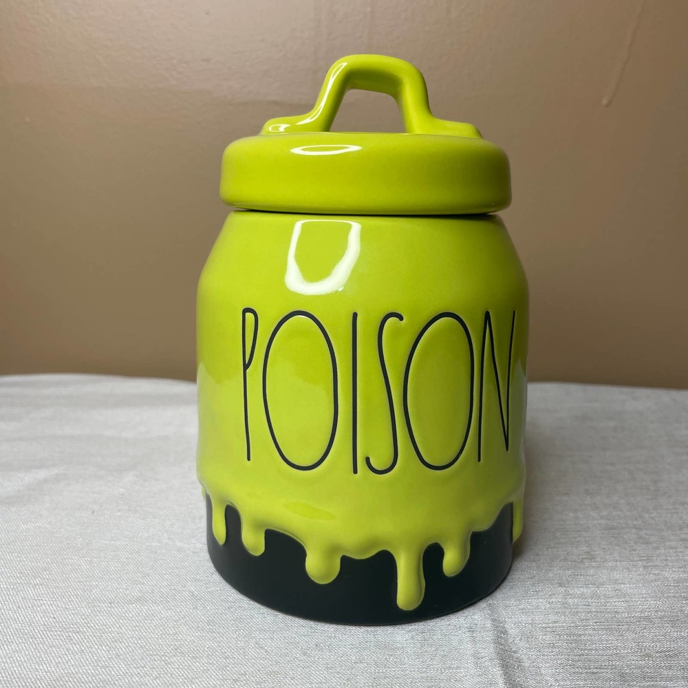 Rae Dunn Poison Halloween Small Black Canister with dripping green poison NEW